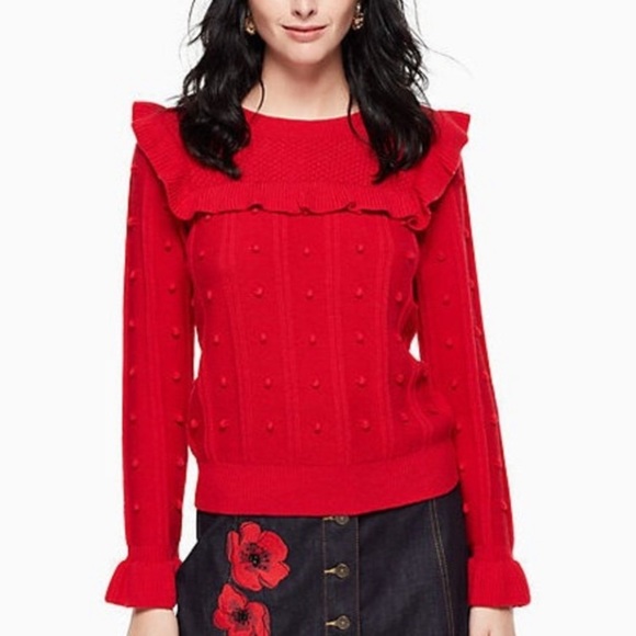 Kate Spade Red Ruffle Sweater M 